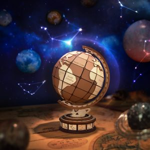 Földgömb natúr 3D fa puzzle modell